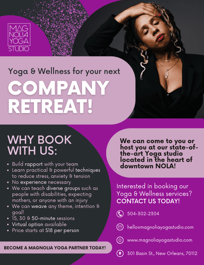 A flyer for yoga and wellness company retreat.