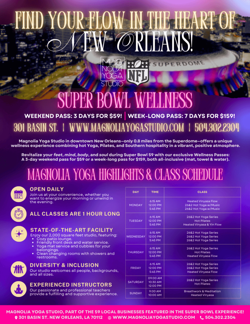 New Orleans Super Bowl yoga wellness passes.