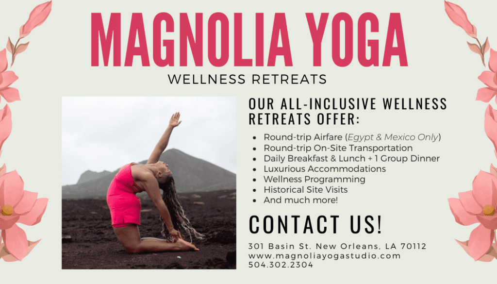 Magnolia Yoga wellness retreat promotional flyer.