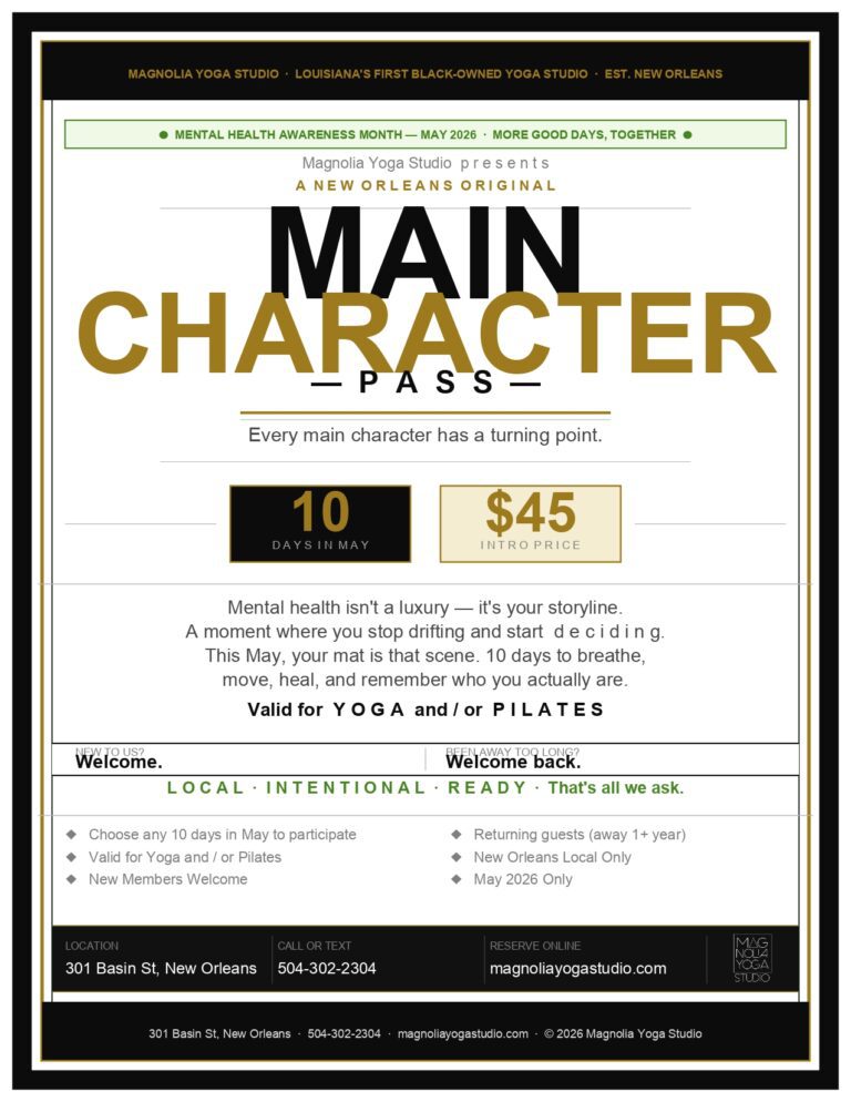 Main Character Pass yoga studio promotion poster.